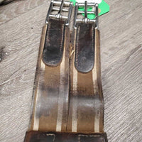 Leather Girth, 2x els, 3x D Rings *gc, clean, rubs, stains, UNSTITCHED, els rips