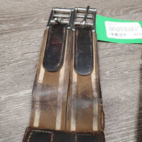Leather Girth, 2x els, 3x D Rings *gc, clean, rubs, stains, UNSTITCHED, els rips
