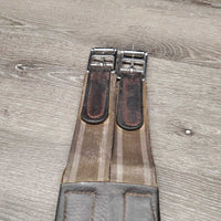 Leather Girth, 2x els, 3x D Rings *gc, clean, rubs, stains, UNSTITCHED, els rips
