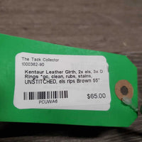 Leather Girth, 2x els, 3x D Rings *gc, clean, rubs, stains, UNSTITCHED, els rips