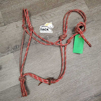 Soft Nylon Rope Halter, leather tassel *gc, stained, mnr dirt, cut, threads, frays, residue
