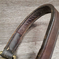 Hvy Soft Leather Halter, snap, nameplate holes *gc, older, mnr dirt, residue, dirt, rubs, oxidization, cuts, scrapes, threads, dents, stains
