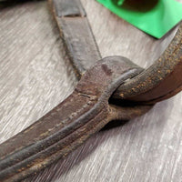 Hvy Soft Leather Halter, snap, nameplate holes *gc, older, mnr dirt, residue, dirt, rubs, oxidization, cuts, scrapes, threads, dents, stains
