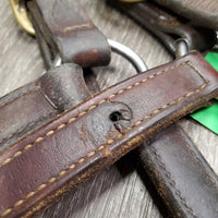 Hvy Soft Leather Halter, snap, nameplate holes *gc, older, mnr dirt, residue, dirt, rubs, oxidization, cuts, scrapes, threads, dents, stains
