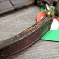 Hvy Soft Leather Halter, snap, nameplate holes *gc, older, mnr dirt, residue, dirt, rubs, oxidization, cuts, scrapes, threads, dents, stains

