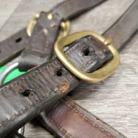Hvy Soft Leather Halter, snap, nameplate holes *gc, older, mnr dirt, residue, dirt, rubs, oxidization, cuts, scrapes, threads, dents, stains
