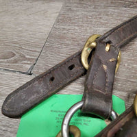 Hvy Soft Leather Halter, snap, nameplate holes *gc, older, mnr dirt, residue, dirt, rubs, oxidization, cuts, scrapes, threads, dents, stains
