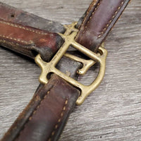 Hvy Soft Leather Halter, snap, nameplate holes *gc, older, mnr dirt, residue, dirt, rubs, oxidization, cuts, scrapes, threads, dents, stains
