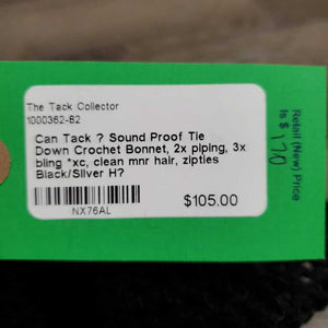 Sound Proof Tie Down Crochet Bonnet, 2x piping, 3x bling *xc, clean mnr hair, zipties