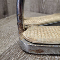 Thick Hvy Stirrup Irons, grips *gc/fair, v.rusty, peeled, rubs, older, scrapes
