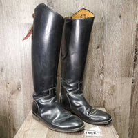 MENS Dress Boots, zips, 2 blue forms *gc, missing tab, dusty, creases, scratches, mnr dirt, older?, Zips: repair- L, unstitched-R
