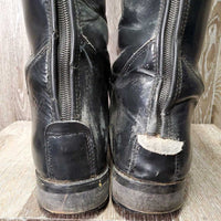MENS Dress Boots, zips, 2 blue forms *gc, missing tab, dusty, creases, scratches, mnr dirt, older?, Zips: repair- L, unstitched-R
