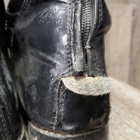 MENS Dress Boots, zips, 2 blue forms *gc, missing tab, dusty, creases, scratches, mnr dirt, older?, Zips: repair- L, unstitched-R
