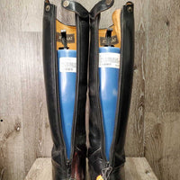 MENS Dress Boots, zips, 2 blue forms *gc, missing tab, dusty, creases, scratches, mnr dirt, older?, Zips: repair- L, unstitched-R
