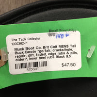MENS Tall Buck Boots *gc/fair, cracks/hole, repair, dirt, faded, edge rubs & pills, older?, inner heel rubs
