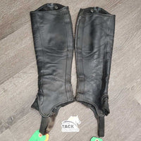 Pr Leather Half Chaps, bag *gc/fair, older, clean, unstitched seams, v.puckered, undone stitching, dry, stiff, rubs
