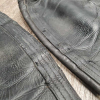 Pr Leather Half Chaps, bag *gc/fair, older, clean, unstitched seams, v.puckered, undone stitching, dry, stiff, rubs
