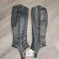 Pr Leather Half Chaps, bag *gc/fair, older, clean, unstitched seams, v.puckered, undone stitching, dry, stiff, rubs
