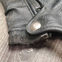 Pr Leather Half Chaps, bag *gc/fair, older, clean, unstitched seams, v.puckered, undone stitching, dry, stiff, rubs
