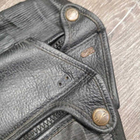 Pr Leather Half Chaps, bag *gc/fair, older, clean, unstitched seams, v.puckered, undone stitching, dry, stiff, rubs
