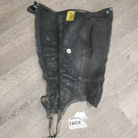 Pr Leather Half Chaps, bag *gc/fair, older, clean, unstitched seams, v.puckered, undone stitching, dry, stiff, rubs
