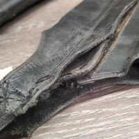 Pr Leather Half Chaps *fair, hole, repairs, lining: rips, frays, rubs & clumpy, older, separating velcro
