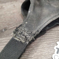 Pr Leather Half Chaps *fair, hole, repairs, lining: rips, frays, rubs & clumpy, older, separating velcro
