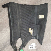 Pr Leather Half Chaps *fair, hole, repairs, lining: rips, frays, rubs & clumpy, older, separating velcro
