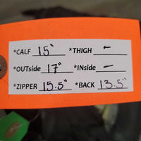 Pr Leather Half Chaps *fair, hole, repairs, lining: rips, frays, rubs & clumpy, older, separating velcro
