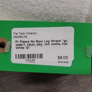 Pr Fleece No Bow Leg Wraps *gc, older?, clean, pilly, mnr stains, hair