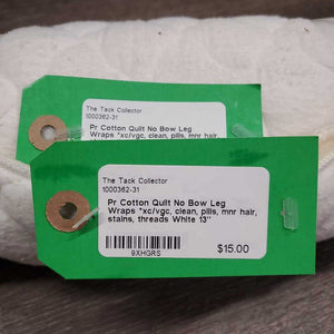Pr Cotton Quilt No Bow Leg Wraps *xc/vgc, clean, pills, mnr hair, stains, threads