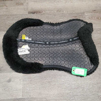 Quilt Sheepskin Half Pad, rolled edge *gc, clean, v. faded, stains, mnr hair, stiff, clumpy, rubs, hole
