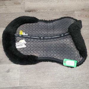Quilt Sheepskin Half Pad, rolled edge *gc, clean, v. faded, stains, mnr hair, stiff, clumpy, rubs, hole