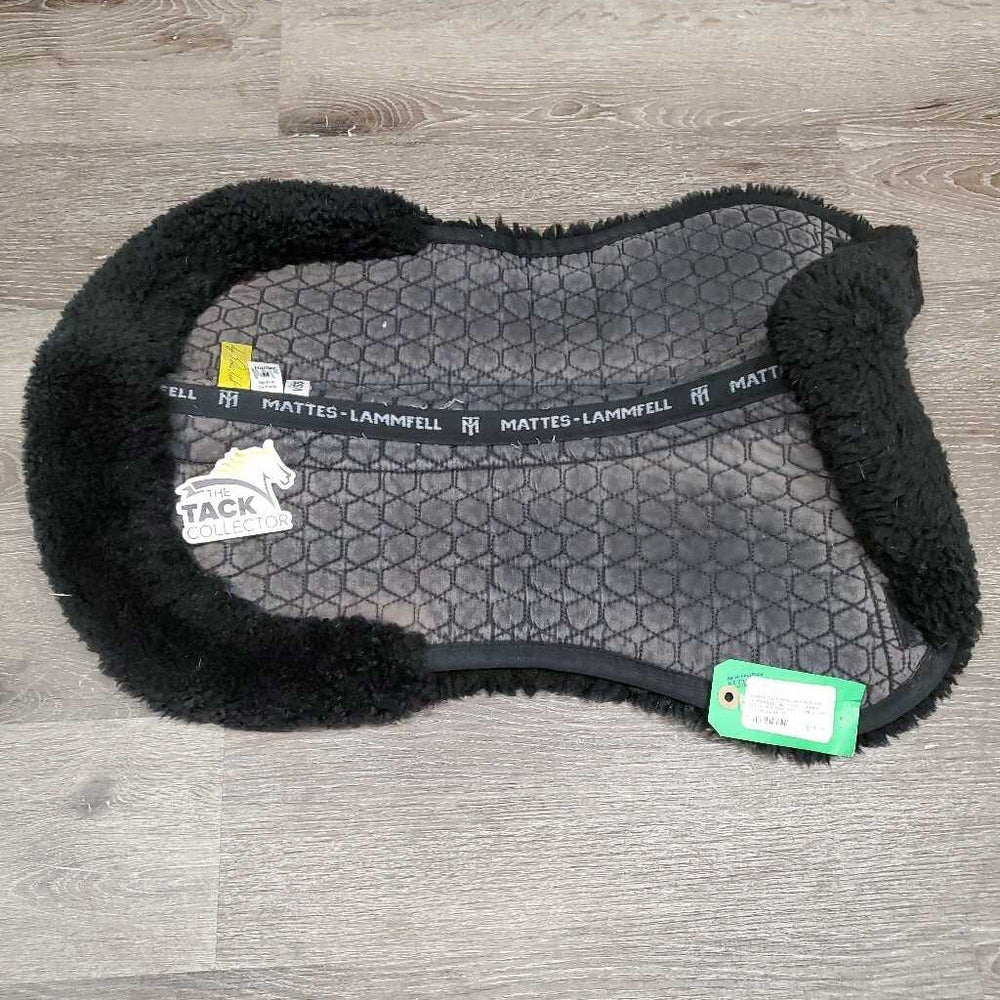 Quilt Sheepskin Half Pad, rolled edge *gc, clean, v. faded, stains, mnr hair, stiff, clumpy, rubs, hole