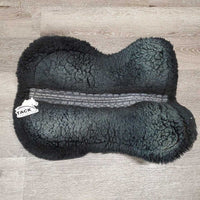 Quilt Sheepskin Half Pad, rolled edge *gc, clean, v. faded, stains, mnr hair, stiff, clumpy, rubs, hole
