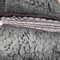 Quilt Sheepskin Half Pad, rolled edge *gc, clean, v. faded, stains, mnr hair, stiff, clumpy, rubs, hole
