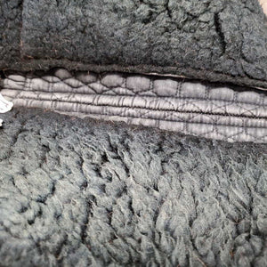 Quilt Sheepskin Half Pad, rolled edge *gc, clean, v. faded, stains, mnr hair, stiff, clumpy, rubs, hole
