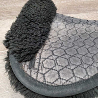 Quilt Sheepskin Half Pad, rolled edge *gc, clean, v. faded, stains, mnr hair, stiff, clumpy, rubs, hole
