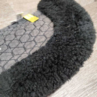 Quilt Sheepskin Half Pad, rolled edge *gc, clean, v. faded, stains, mnr hair, stiff, clumpy, rubs, hole
