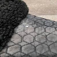 Quilt Sheepskin Half Pad, rolled edge *gc, clean, v. faded, stains, mnr hair, stiff, clumpy, rubs, hole
