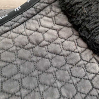 Quilt Sheepskin Half Pad, rolled edge *gc, clean, v. faded, stains, mnr hair, stiff, clumpy, rubs, hole
