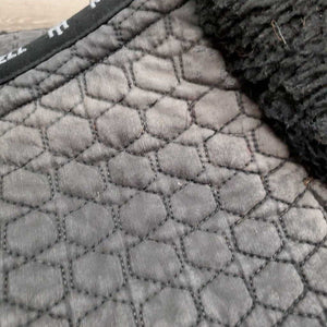 Quilt Sheepskin Half Pad, rolled edge *gc, clean, v. faded, stains, mnr hair, stiff, clumpy, rubs, hole