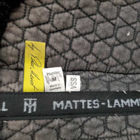 Quilt Sheepskin Half Pad, rolled edge *gc, clean, v. faded, stains, mnr hair, stiff, clumpy, rubs, hole
