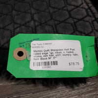 Quilt Sheepskin Half Pad, rolled edge *gc, clean, v. faded, stains, mnr hair, stiff, clumpy, rubs, hole