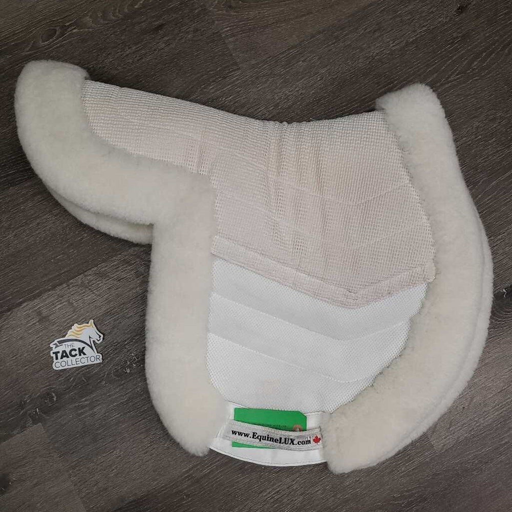 Sheepskin Shimmable Fitted Hunter Saddle Pad, non-slip top, mesh, 2 shims *vgc, clean, mnr stains, hair, threads, clumpy, puckers