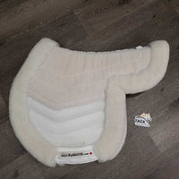 Sheepskin Shimmable Fitted Hunter Saddle Pad, non-slip top, mesh, 2 shims *vgc, clean, mnr stains, hair, threads, clumpy, puckers