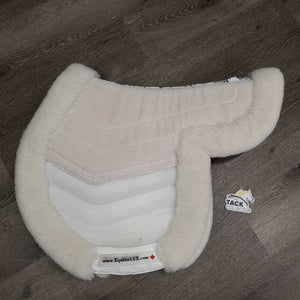 Sheepskin Shimmable Fitted Hunter Saddle Pad, non-slip top, mesh, 2 shims *vgc, clean, mnr stains, hair, threads, clumpy, puckers