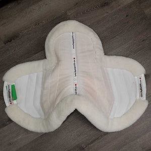 Sheepskin Shimmable Fitted Hunter Saddle Pad, non-slip top, mesh, 2 shims *vgc, clean, mnr stains, hair, threads, clumpy, puckers
