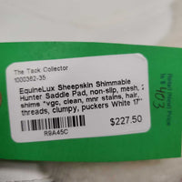 Sheepskin Shimmable Fitted Hunter Saddle Pad, non-slip top, mesh, 2 shims *vgc, clean, mnr stains, hair, threads, clumpy, puckers