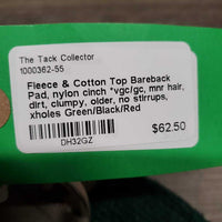Fleece & Cotton Top Bareback Pad, nylon cinch *vgc/gc, mnr hair, dirt, clumpy, older, no stirrups, xholes
